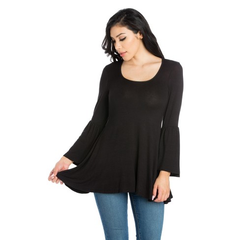 24seven Comfort Apparel Womens Long Bell Sleeve Flared Tunic Top : Target