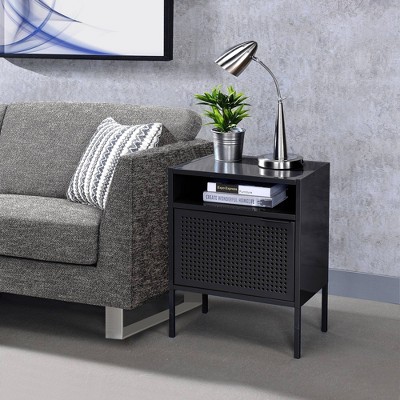 Gemma Black Metal Nightstand with USB Port and Open Shelf