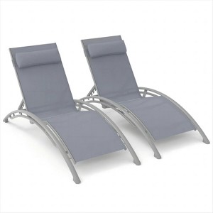 70.08'' Outdoor Chaise Lounge Set of 2 Patio Recliner Chairs with Adjustable Backrest and Removable Pillow - 1 of 4
