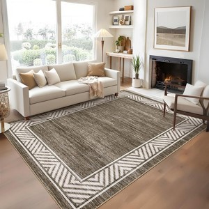 Modern Geometric Bordered Area Rug – Washable, Foldable, Stain-Resistant, Easy to Clean, Non-Slip for Living Room & Bedroom - 1 of 4