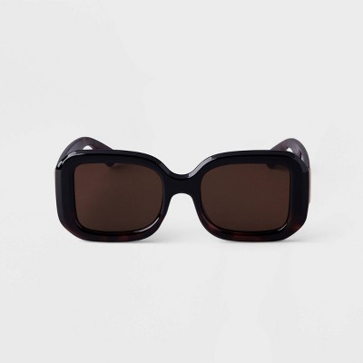 Women&#39;s Two-Tone Tortoise Shell Square Plastic Sunglasses - A New Day&#8482; Black