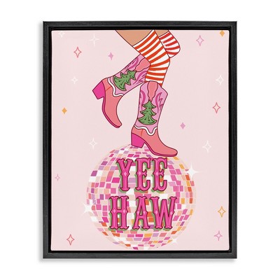 Stupell Industries Yeehaw Christmas Cowboy Black Framed Floater Canvas Wall Art