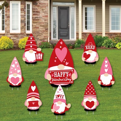 Big Dot of Happiness Valentine Gnomes - Yard Sign and Outdoor Lawn Decorations - Valentine’s Day Party Yard Signs - Set of 8