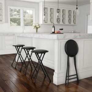 Set of 4 Counter Height Bar Stools – 24-Inch Backless Folding Chairs with 225lb Capacity for Kitchen, Rec Room, or Game Room by Trademark Home (Black) - 1 of 4