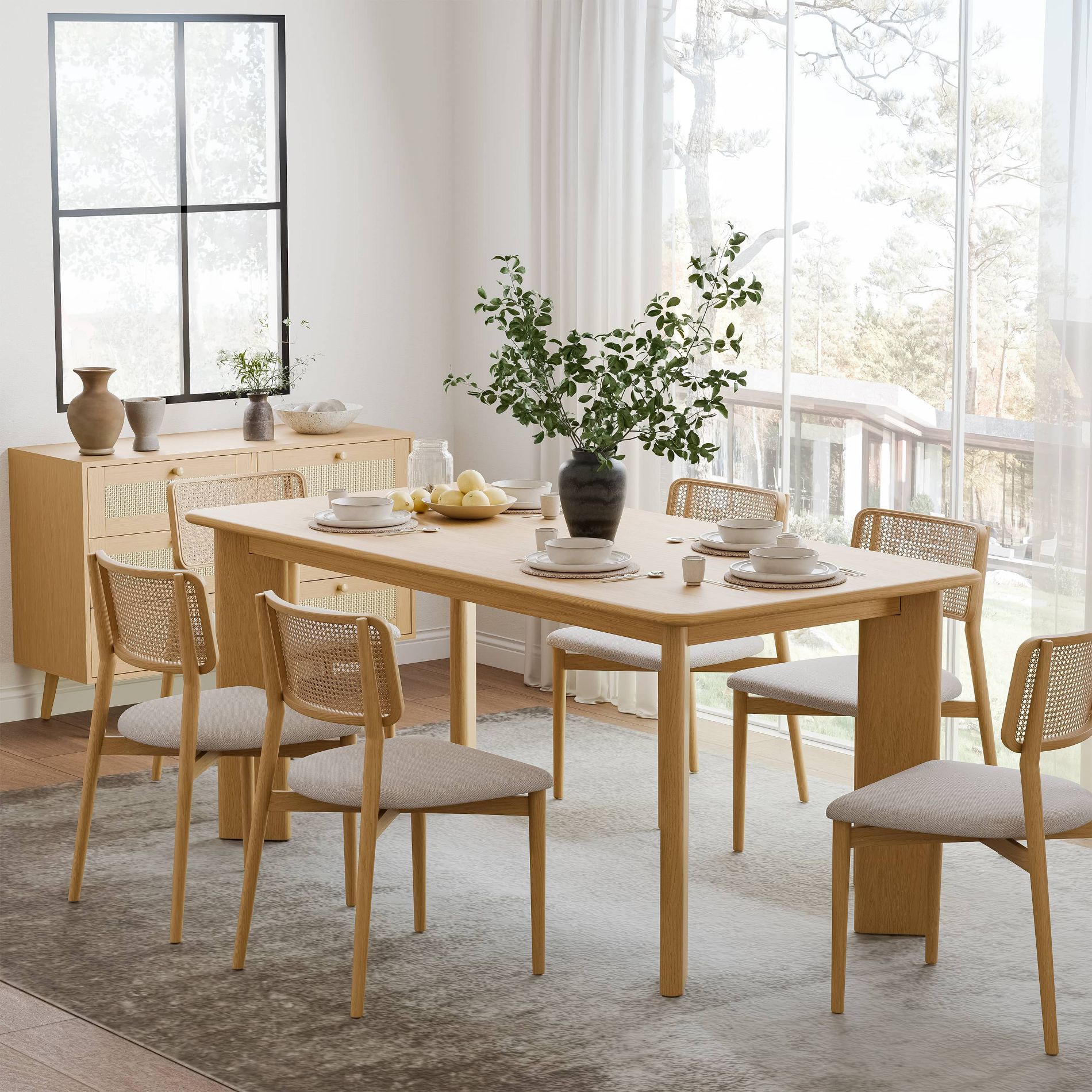 Dovelina 67" Dining Table Modern Wood Kitchen Table Dining Room Table for 6 People - Natural Wood
