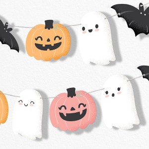 Big Dot of Happiness Pastel Halloween Garland Banner, Birthday Party Decorations Backdrop, 30 Feet of Cord, 15 Paper Ghost, Pumpkin, and Bat Shapes - 1 of 4