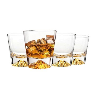 Crystal Clear Gold Heavy Base Whiskey Tumbler Set of 4