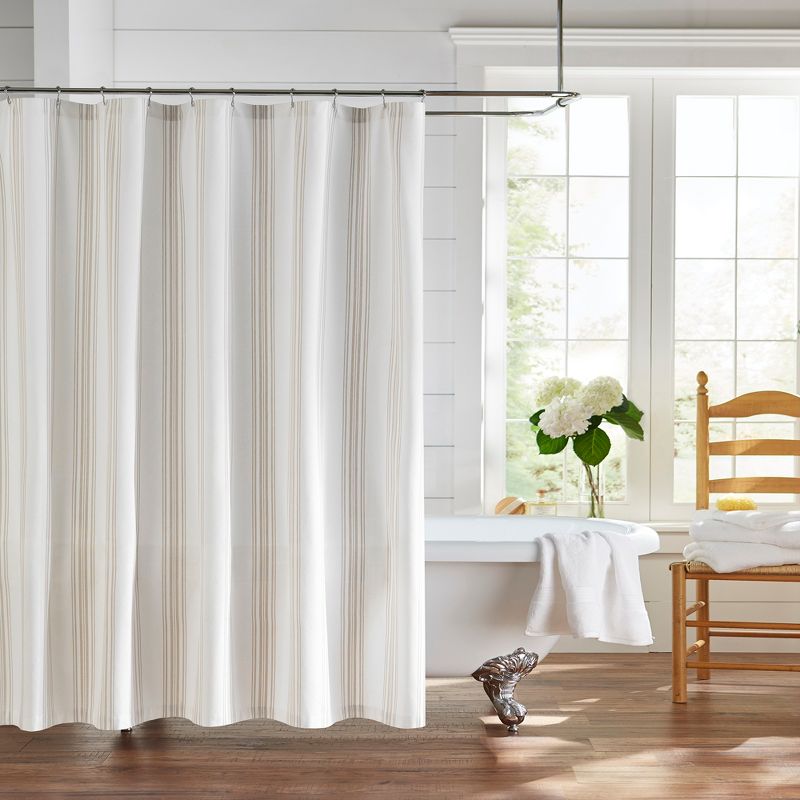Farmhouse Living Homestead Stripe Fabric Bathroom Shower Curtain - 72" x 72" - Elrene Home Fashions, 1 of 4