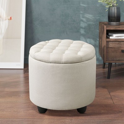 NicBex Button Tufted Round Storage Ottoman,Small Upholstered Footstool with Removable Lid,Storage Bench for Bedroom,Living Room,Vanity