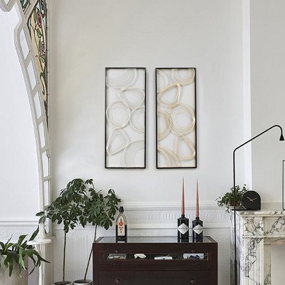 Gold and Silver Abstract Rectangular Metal Wall Art Set