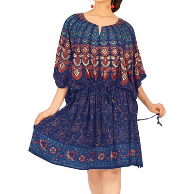 LA LEELA Women's Swim Cover Up Bikini Holiday Wraps 2X-3X Lapis Mandala Peacock