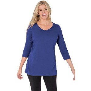 Woman Within Plus Size Perfect Three-Quarter Sleeve V-Neck Tee - 1 of 4