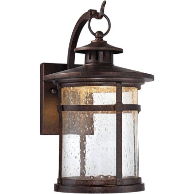 Franklin Iron Works Industrial Vintage Rustic Outdoor Wall Light Fixture LED Bronze 11 1/2" Seedy Glass Exterior House