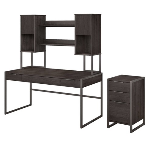 Atria 62 W Writing Desk With Hutch And 3 Drawer File Cabinet Charcoal Gray Kathy Ireland Office Target