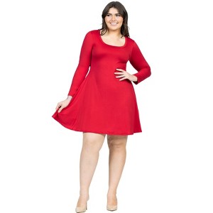 24seven Comfort Apparel Classic Long Sleeve Plus Size Flared Mini Dress - 1 of 4