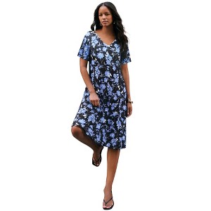 Roaman's Plus Size Short Sleeve Sleeve Swing Dress - 1 of 4