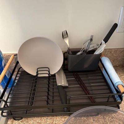 mDesign Steel Compact Dish Drying Rack with Cutlery Tray - Dk