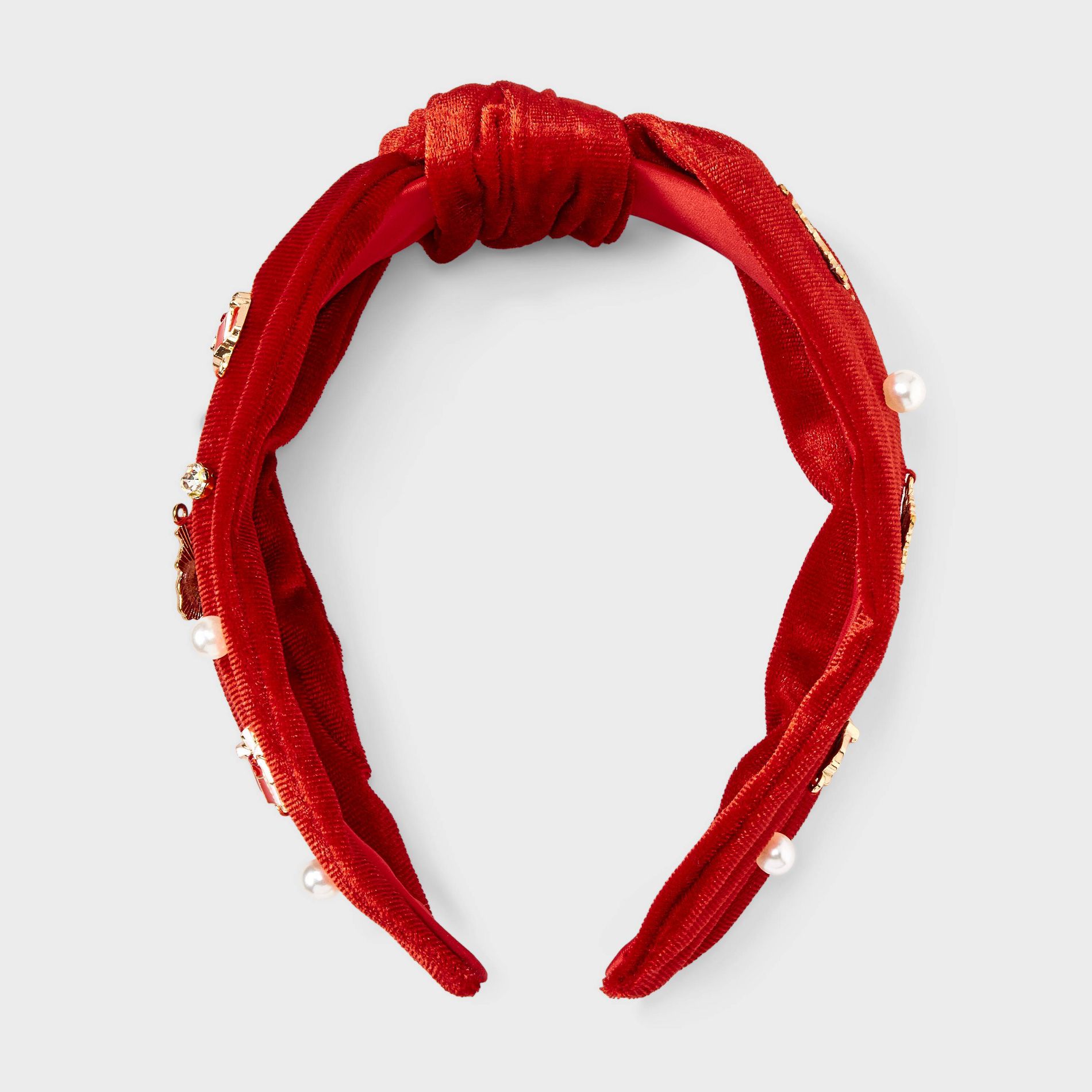 Christmas Tree Charm Velvet Knot Top Headband - Red