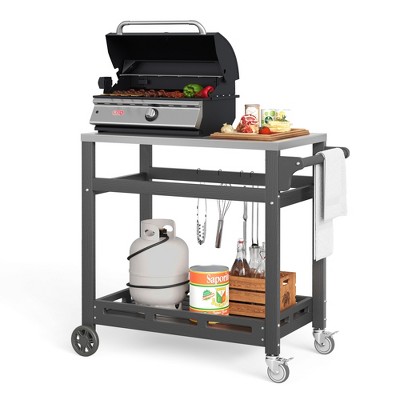 Arceso HDPS Outdoor Grill Cart, Pizza Oven Stand with Stainless Steel Top, Outdoor Bar Cart with 2 Total Lock Casters for Patio Grilling
