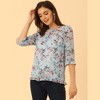 INSPIRE CHIC Women's Round Neck Ruffle 3/4 Sleeve Floral Print Chiffon Blouse - 3 of 4