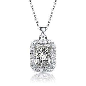 Classy rhodium plated pendant necklace with elegant design, sparkling clear cubic zirconia and a polished finish - 1 of 3