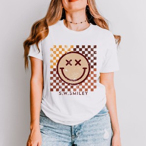 Simply Sage Market S.W.Smiley Fall Checkered Smiley Short Sleeve Tee - 1 of 4