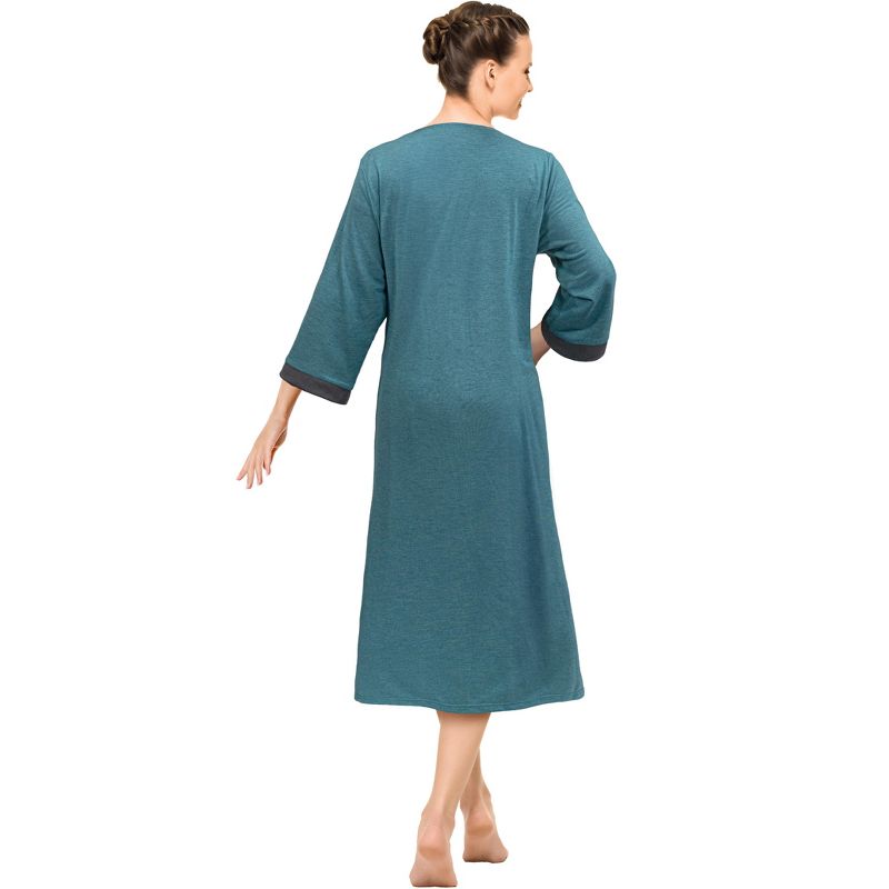 PAVILIA Women Zipper Robe, Loungewear Dress Lightweight Sleepwear Housecoat Nightgown Long Bathrobe, Jersey Robe with Pocket, 2 of 9