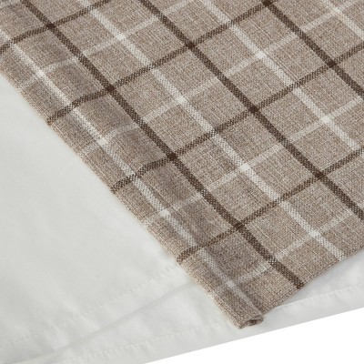 Brown Plaid Polyester Light-Filtering Curtain Panel with Fleece Lining