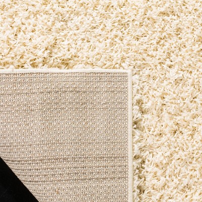 Ivory Square Hand-knotted Shag Rug, 6'7" x 6'7"