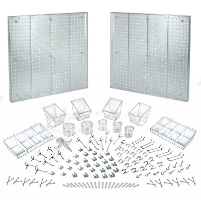 White High Impact Styrene Pegboard Organizer Kit with Hooks and Bins