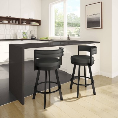 Black Faux Leather and Metal Swivel Bar Stool