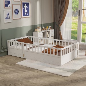 ALEXOUN Solid Wood Floor Bed with High Safety Guardrails for Kids,Montessori Floor Bed with Opening,Bed Frame for Boys Girls Bedroom, - 1 of 4