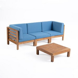 GDFStudio Cascada Outdoor Acacia Wood 3 Seater Sofa Chat Set with Cushions - 1 of 4