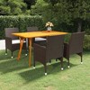 vidaXL 5 Piece Patio Dining Set - Acacia Wood Table & Rattan Chairs, Brown Garden Outdoor Furniture with Cushions, Rectangular Table - 2 of 4