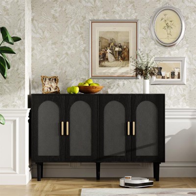 FONTOI Sideboard, Storage Cabinet with Round Handles, Sideboard Cabinet with 4 Doors for Living Room, Dining Room, Black, 47.2*13.8*29.9