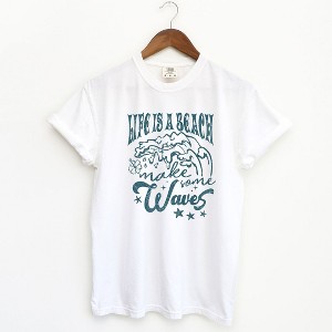 Simply Sage Market Women's Life's A Beach Distressed Short Sleeve Garment Dyed Tee - 1 of 2