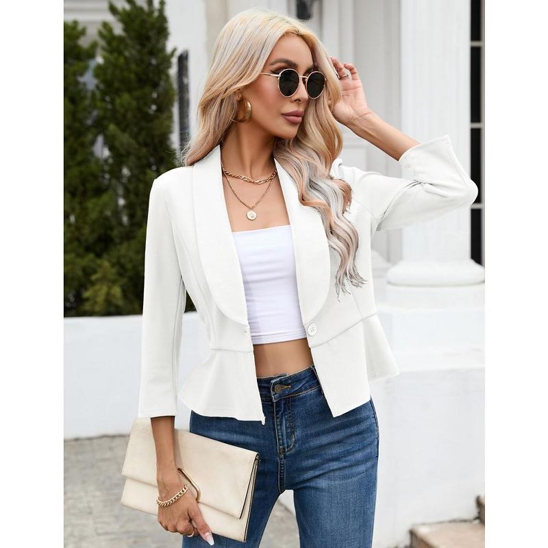 Women's Puff Sleeve Open Front Casual Blazer for Work Suit Office Bolero Jacket Cropped Cardigan, 3 of 9