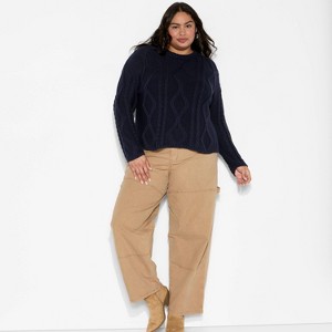 Women's Crewneck Cotton Cable Pullover Sweater - Wild Fable™ - 1 of 3