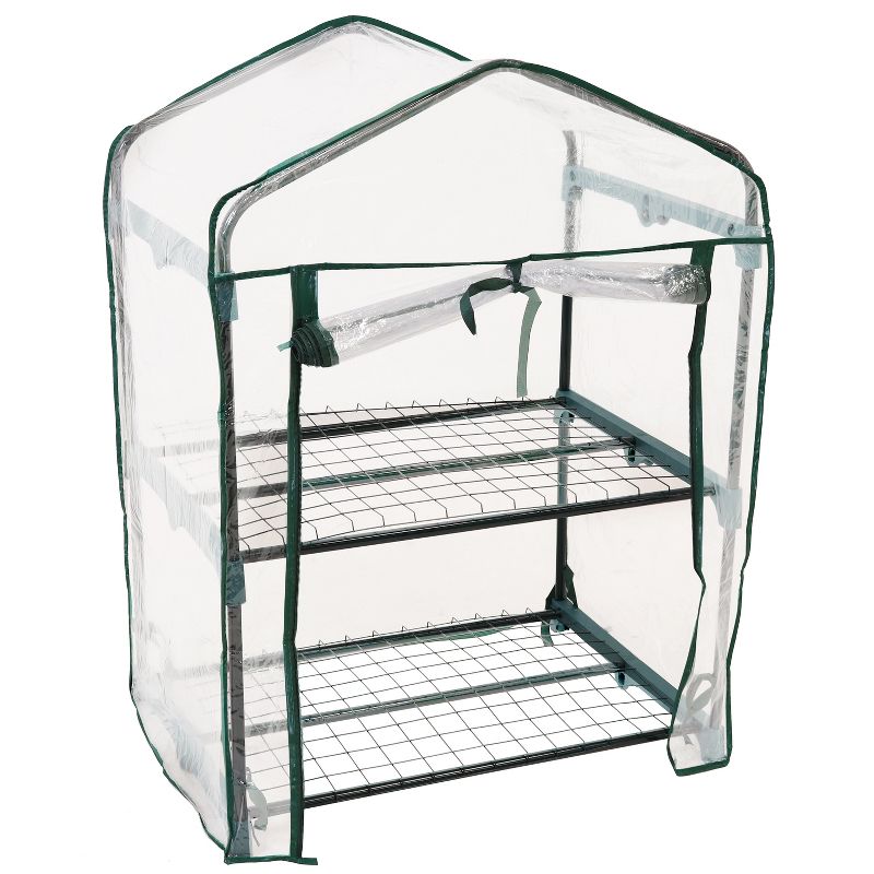 Sunnydaze Outdoor Portable Growing Rack 2-Tier Greenhouse with PVC Roll-Up Door - 2 Shelves - Clear, 1 of 14