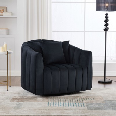 40.35"W Oversized Velvet 360° Swivel Accent Barrel Chair with 3 Pillows, Pumpkin-Shape Club Armchair for Living Room, Office - ModernLuxe