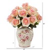 Nearly Natural Rose Artificial Arrangement in Flower Print Jar, Light Pink - 2 of 4
