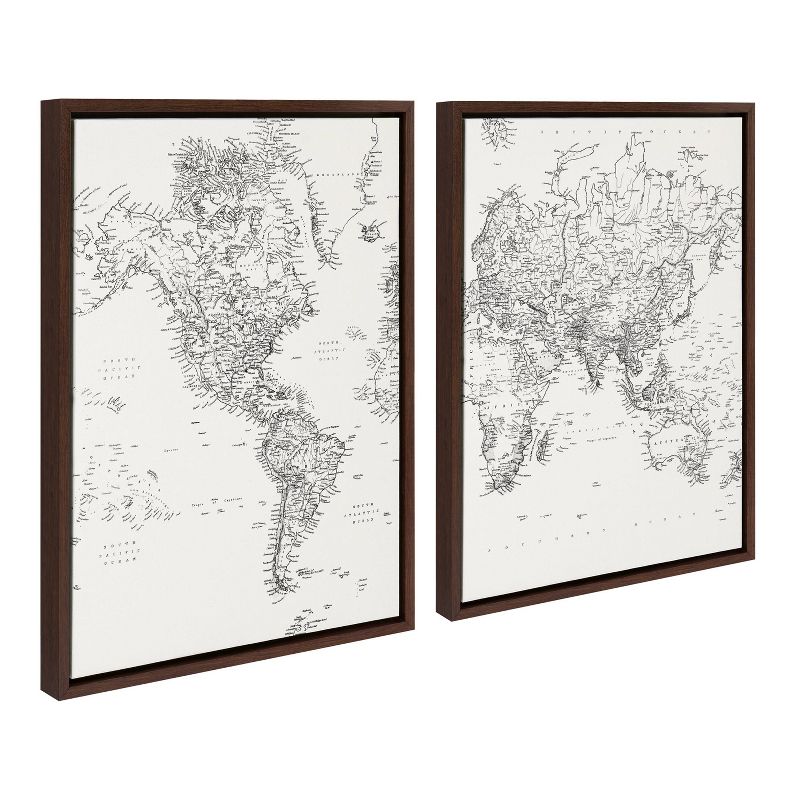 18&#34; x 24&#34; 2pc Sylvie Vintage Black and White World Map Framed Canvas by the Creative Bunch Studio Brown - Kate &#38; Laurel All Things Decor, 3 of 7