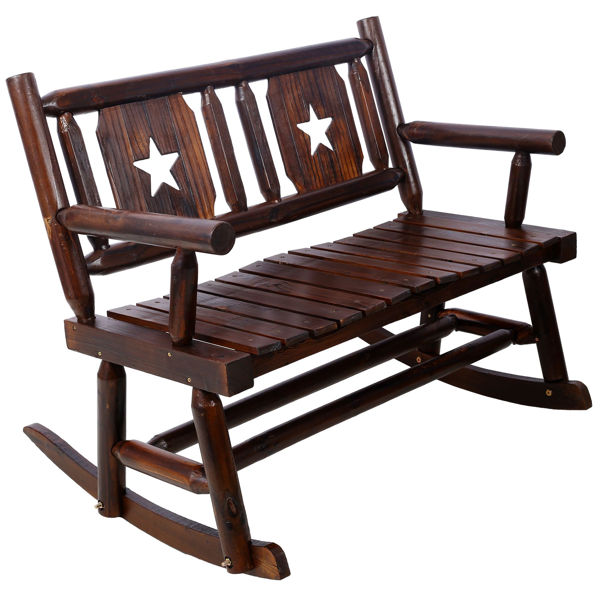 Dexmalle Rustic Outdoor Wood Rocking Bench,Garden/Backyard,