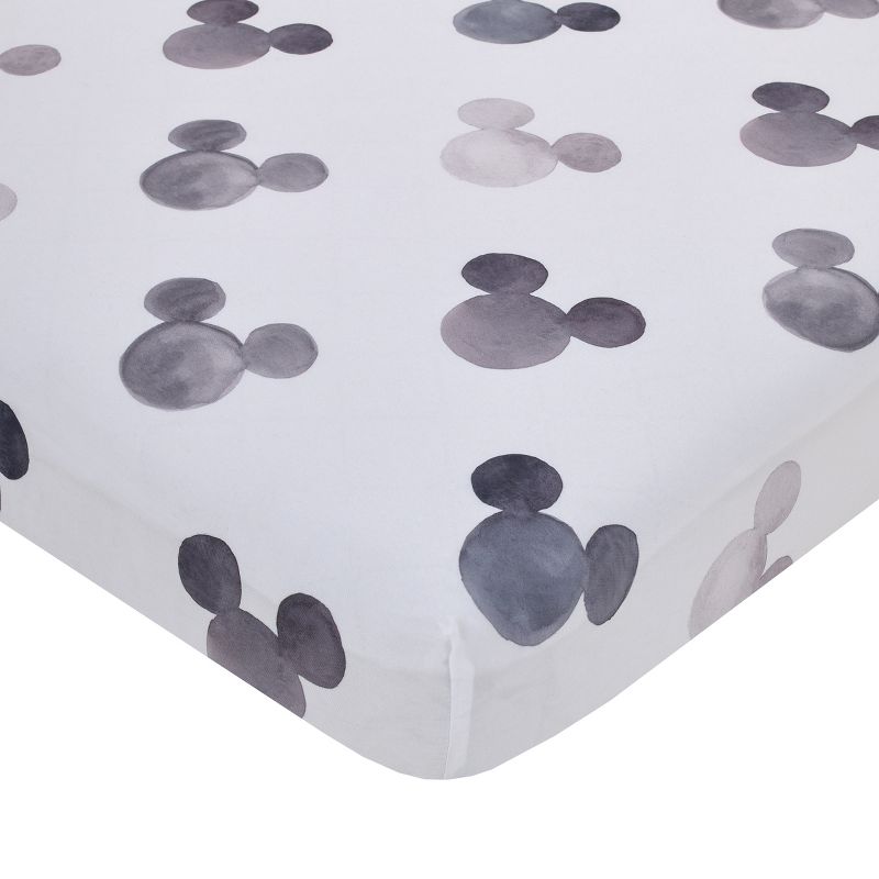 Disney Mickey Mouse - Black, White and Gray Watercolor Mickey Ears Nursery Fitted Mini Crib Sheet, 1 of 7