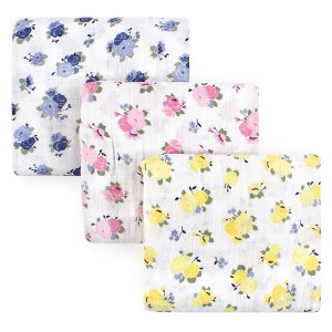 Luvable Friends Baby Girl Muslin Cotton Swaddle Blanket, Floral, One Size - 1 of 1