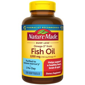 Nature Made Burp Less Omega 3 Fish Oil 1200 mg, Fish Oil Supplements, Omega 3 Fish Oil for Healthy Heart, Brain & Eyes Support, 1 a Day, 120 Softgels - 1 of 4
