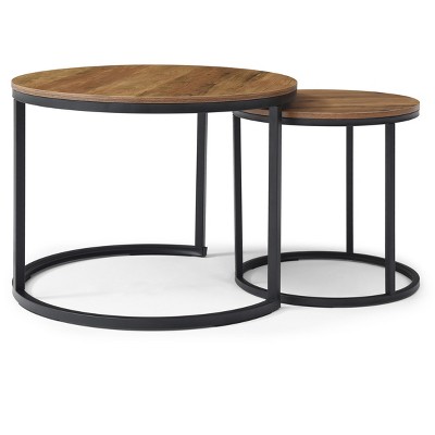 NicBex Modern Round Nesting Coffee Table Set of 2 with Metal Frame for Living Room and Bedroom