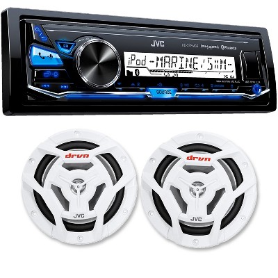 JVC KD-X33MBS Mechless Bluetooth Marine Radio and a pair of JVC CS-DR6201MW 6.5" White Marine Coaxial Speakers