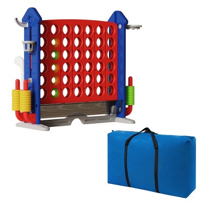JUJABU 4-to-Score Giant Game Set with Mesh Bag, Jumbo Connect 4, Basketball Hoop, Ring Toss & Golf with Adjustable Height for Indoor/Outdoor