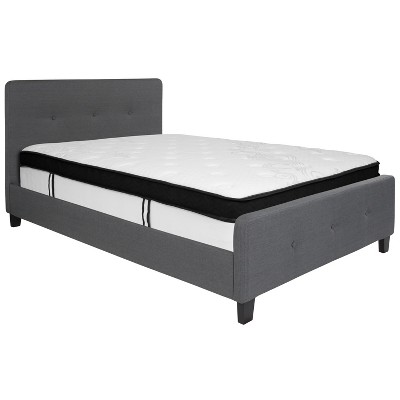 Emma and Oliver Button Tufted Upholstered Platform Bed and Memory Foam Pocket Spring Mattress
